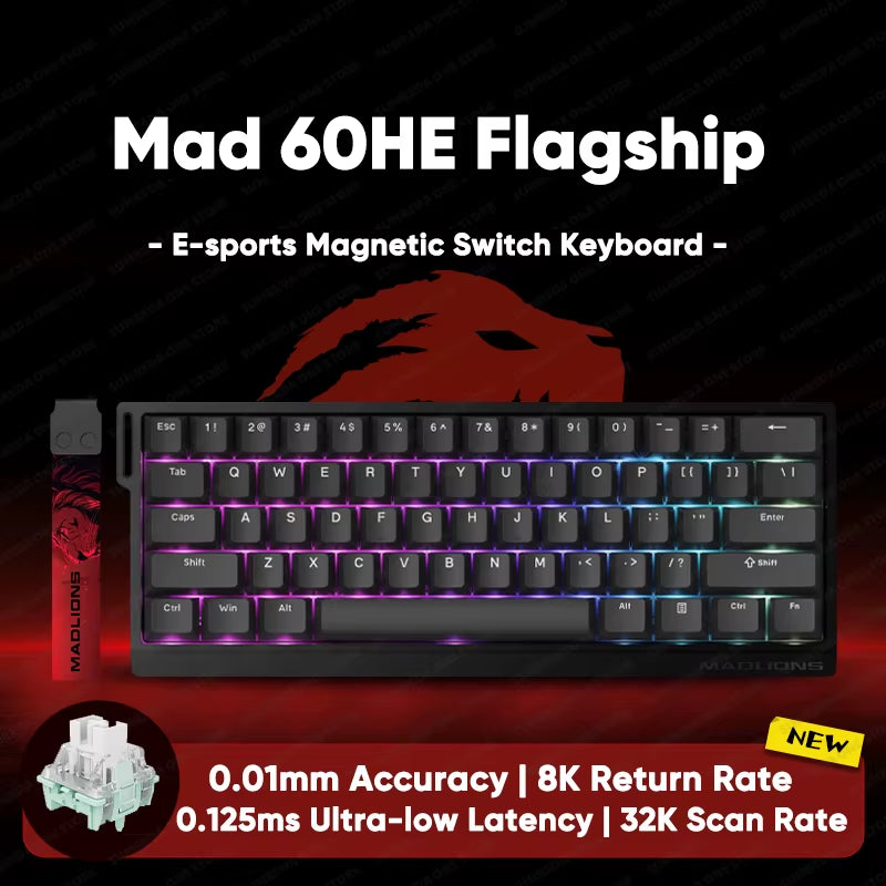 Madlions Mad 60He Mad 68He 68Pro Wired Mechanical Keyboard Gaming Magnetic Switch RT 0.01Mm 8K Polling Rate RGB Hotswap Keyboard