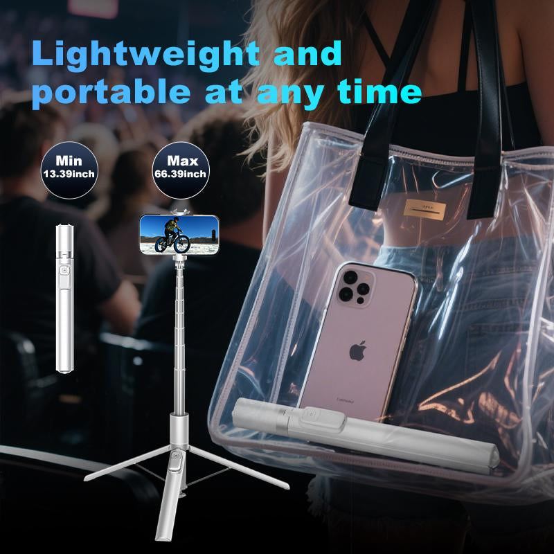 KOLOOBO 70" Automatic Phone Tripod with Magnetic Rechargable Remote , 360° Rotatable Lightweight Portable Tripod, Suitable for 4-7-Inch Iphone/Android/ Photo and Video Kits/Travel,Black and White
