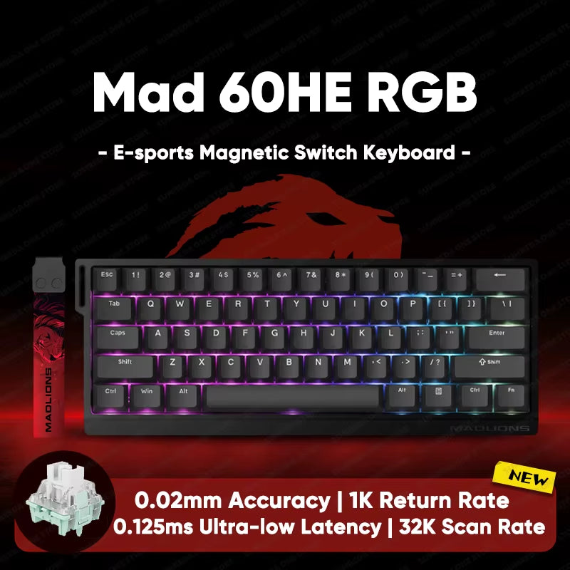 Madlions Mad 60He Mad 68He 68Pro Wired Mechanical Keyboard Gaming Magnetic Switch RT 0.01Mm 8K Polling Rate RGB Hotswap Keyboard