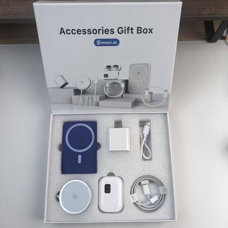 ARTCYBER 6-In-1 Charging Kit: Fast Charge, Magnetic Power Bank, Wireless Charger, Type-C to Fast Charging Cable, Adapter & Audio Support, Compact & Portable.