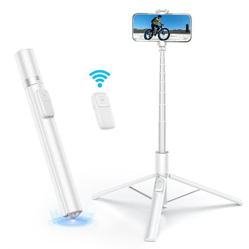 KOLOOBO 70" Automatic Phone Tripod with Magnetic Rechargable Remote , 360° Rotatable Lightweight Portable Tripod, Suitable for 4-7-Inch Iphone/Android/ Photo and Video Kits/Travel，Black and White