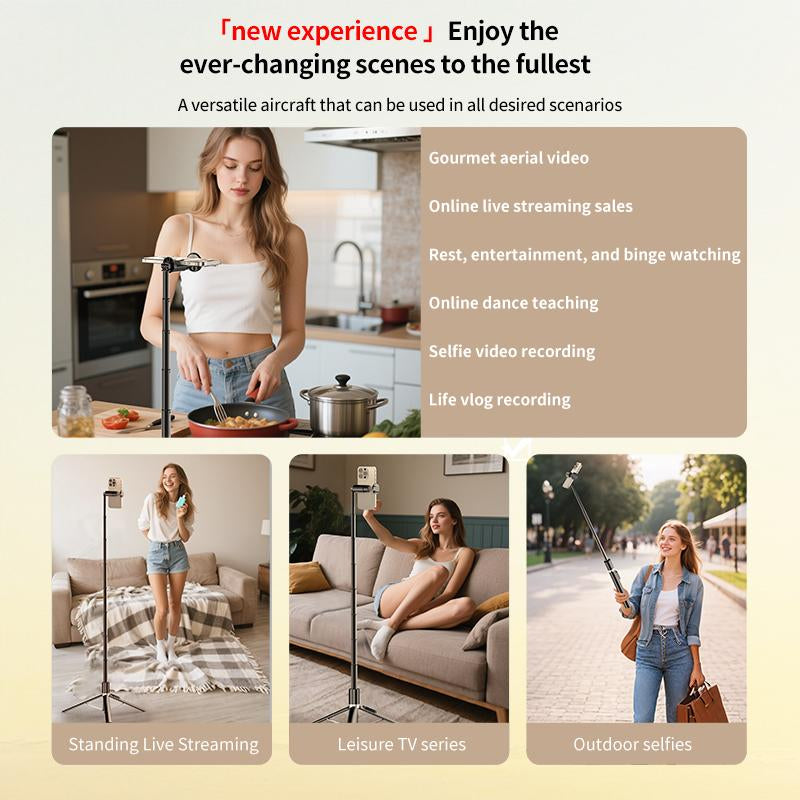 KOLOOBO 70" Automatic Phone Tripod with Magnetic Rechargable Remote , 360° Rotatable Lightweight Portable Tripod, Suitable for 4-7-Inch Iphone/Android/ Photo and Video Kits/Travel，Black and White