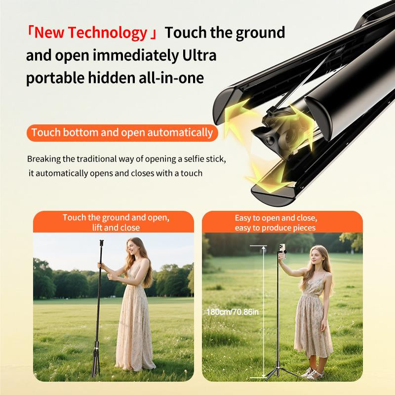 KOLOOBO 70" Automatic Phone Tripod with Magnetic Rechargable Remote , 360° Rotatable Lightweight Portable Tripod, Suitable for 4-7-Inch Iphone/Android/ Photo and Video Kits/Travel，Black and White